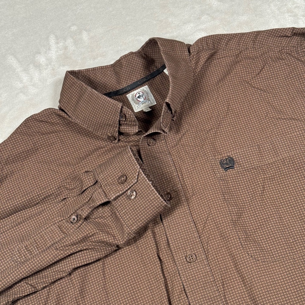 Cinch Button Down Shirt Mens Medium Brown Geometric Long Sleeve Cotton
